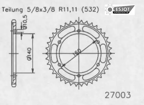 ESJOT - REAR STEEL 45T, 532 - Sprockets - Compatibel met Kawasaki Zx 10 j Beperkt Aanbod